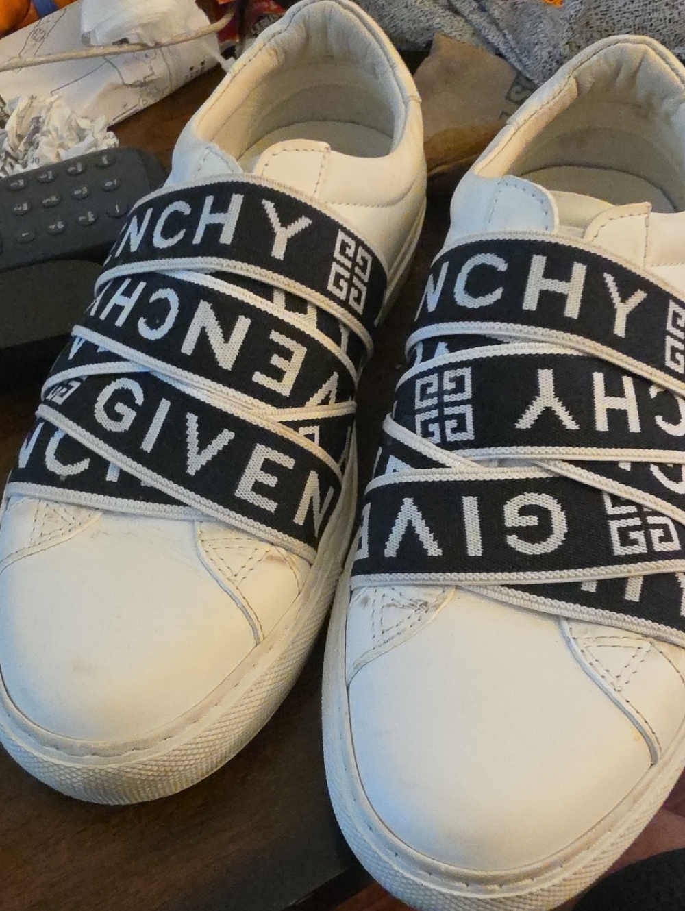 Givenchy White Sneakers with Black Logo Strap Detailing